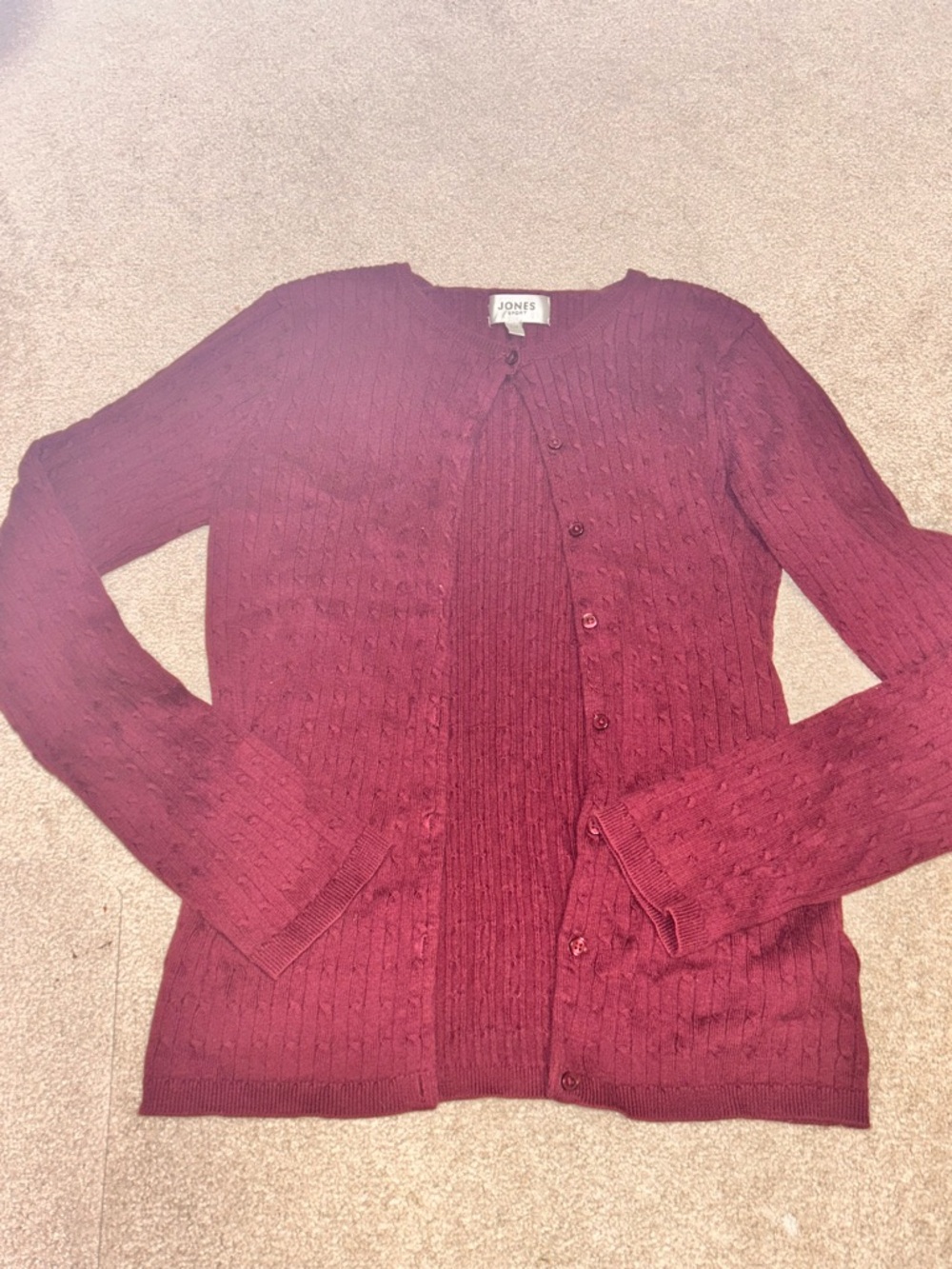 Jones New York Burgundy Cable Knit Button-Up Cardigan